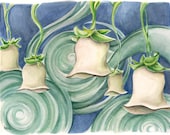 flower watercolor painting, original watercolor, white flowers, surreal painting
