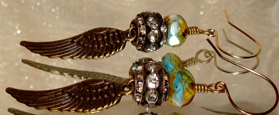 On the wings of angels rhinestone and picasso bead earrings pamelia designs