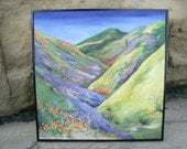 Desert Wilfflower Mountain Painting - Acrylic on Canvas with Black Frame