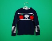 Vintage 1970s Sweater with Turtle and Apple Print- Size 3T