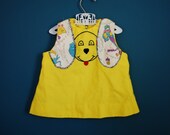 Vintage Handmade Baby Dress with Embroidered Dog Face - Size 6 Months
