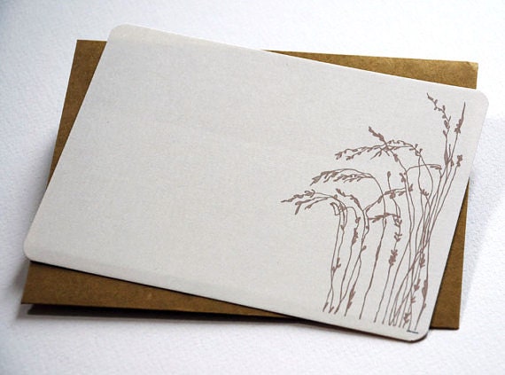 The Wheat Field Notecards in Cream, Brown and Beige - Set of 6 flat Notecards and Kraft Envelopes
