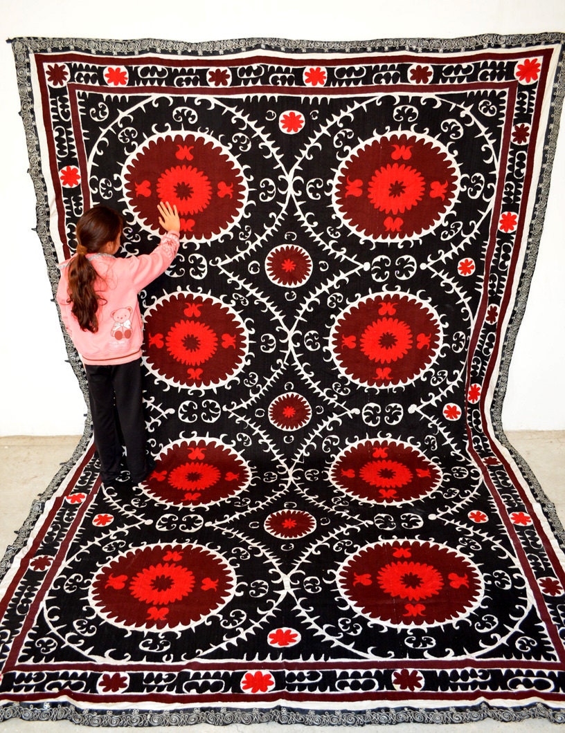 Very beautiful HUGE wall hanging Antique Suzani from Uzbekistan - full surface handmade embroidery.