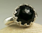 Sterling Silver Black Onyx Ring, Faceted Gemstone, Custom Jewelry, made to order