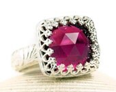 Sterling Silver Raspberry Quartz Ring, Natural Stone, Hot Pink Crystal Faceted Gemstone, made to order