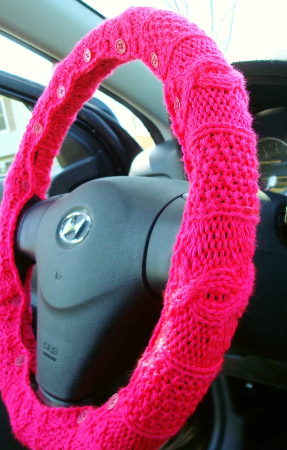NEON Easy Care Steering Wheel Cover (Pink) with safety rubber backing, machine washable