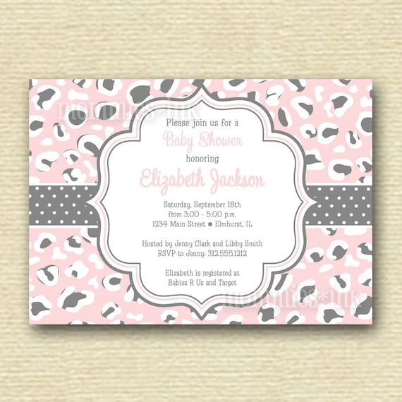 Light Pink Leopard Print Baby Shower Invitation - Printable Invitation Design Il_570xn