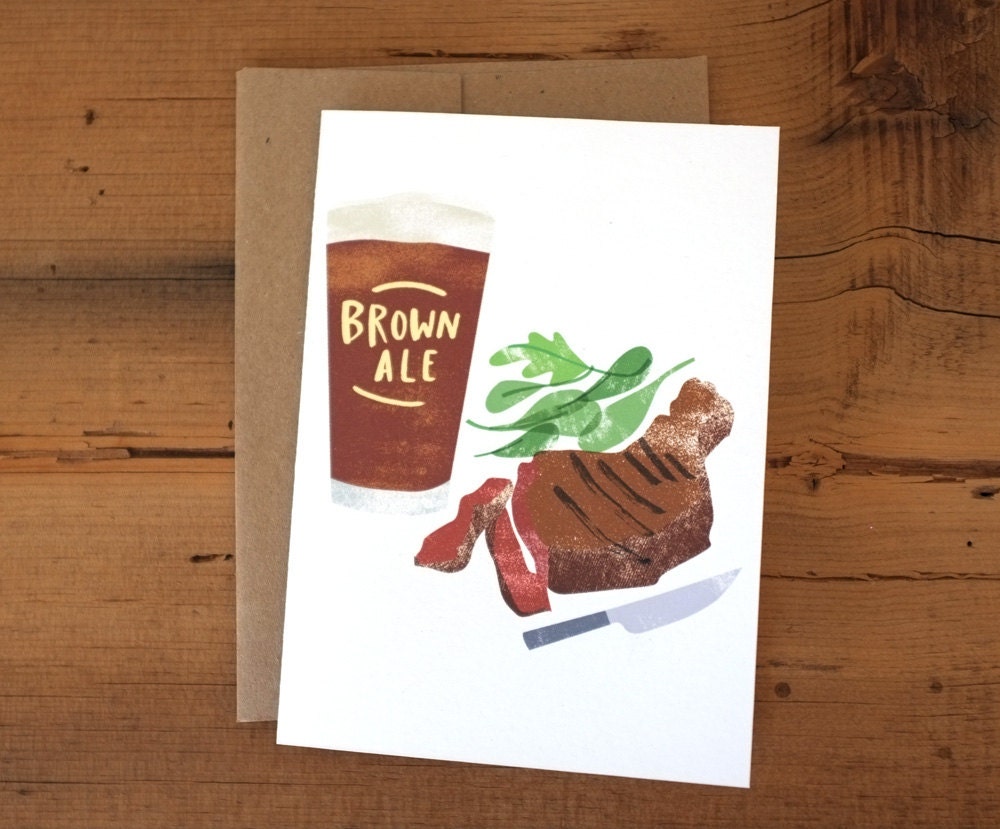 brown ale and steak A6 card