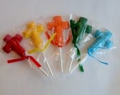 1 DOZEN Chocolate Lollipops  --  CROSS  --  Christening, Baptism, Dedication, Christmas, Easter, Wedding, Baby & Bridal Shower FAVORS