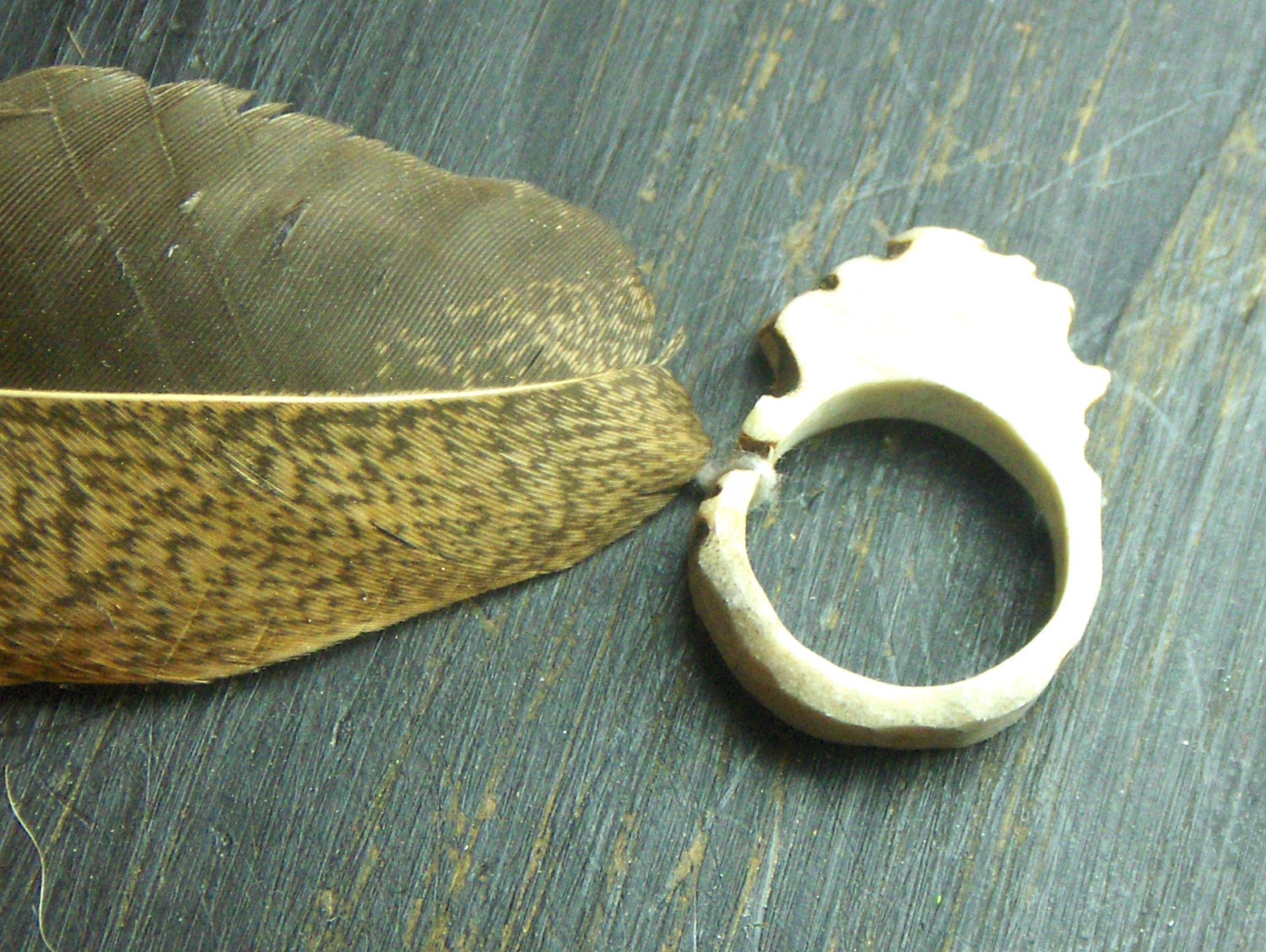 Genuine Deer antler carved pinky ring size 3.5, knobby rustic natural. Handmade by Chymiera