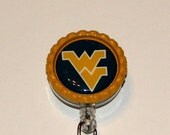 Bottle Cap Retractable ID Badge Holder - West Virginia Mountaineers