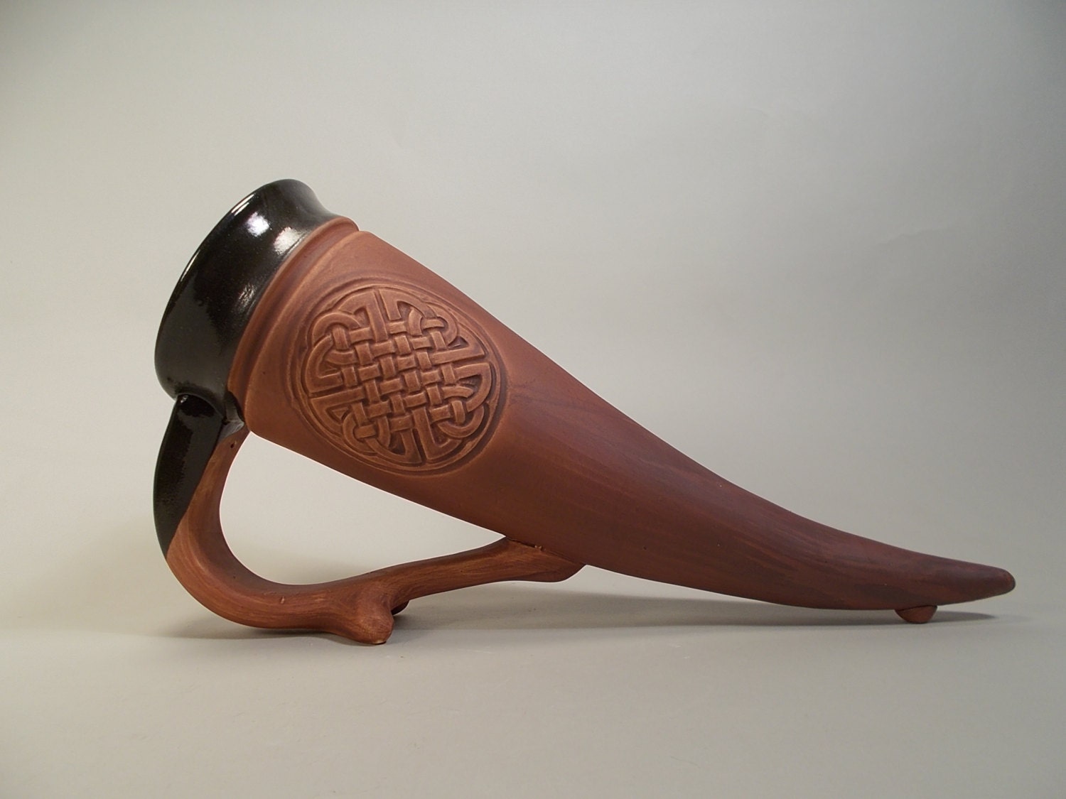 Celtic Viking Beer Mug - Drinking horn style - Stoneware Pottery -  Ancient Earth Stain -  Home Decor,  Gift Idea