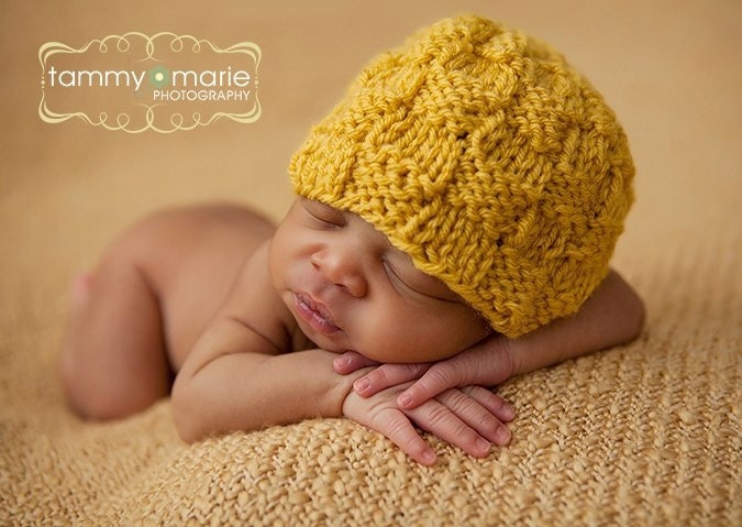 Golden Yellow Basketweave Beanie Newborn Baby Unisex Girl Boy Photography Photo Prop