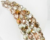 Czech Glass Beads Copper Gold Metalic Crystal Faceted Beads 29pcs 6mm Strand Fire Polished Round