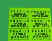LARGE Personalized FRAGILE Handle with Care Neon Green Labels. Ten 2x4-Inch Labels. 3624
