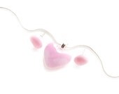Pink Heart-Shaped Necklace and Earrings Set, Fused Glass Jewelry. Stud Post Earrings