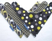 3 Baby Bandana Bibs  Designer Fabrics  Yellow and Gray