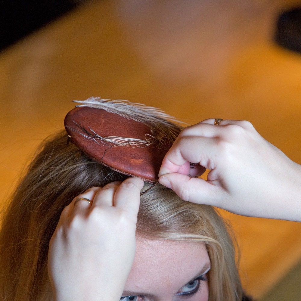 Fascinator Leather Feather  - Prairie Eye
