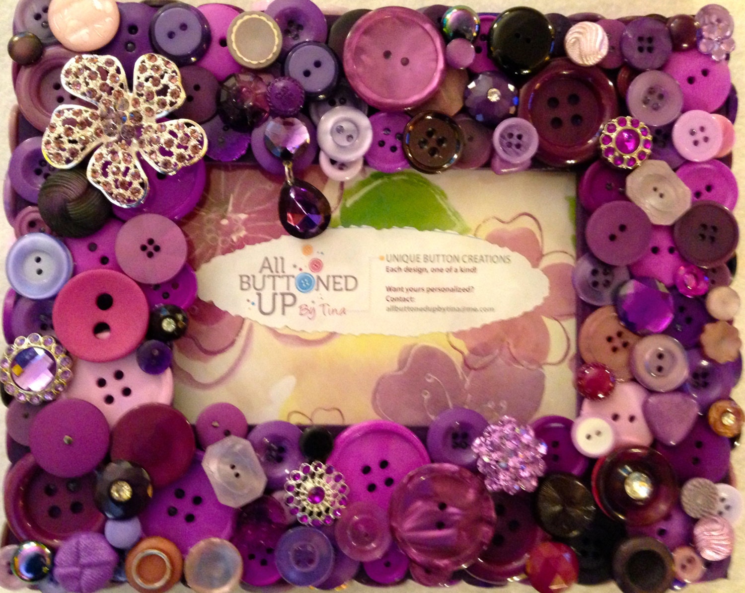 Purple Button Picture Frame for 4"x6" photo