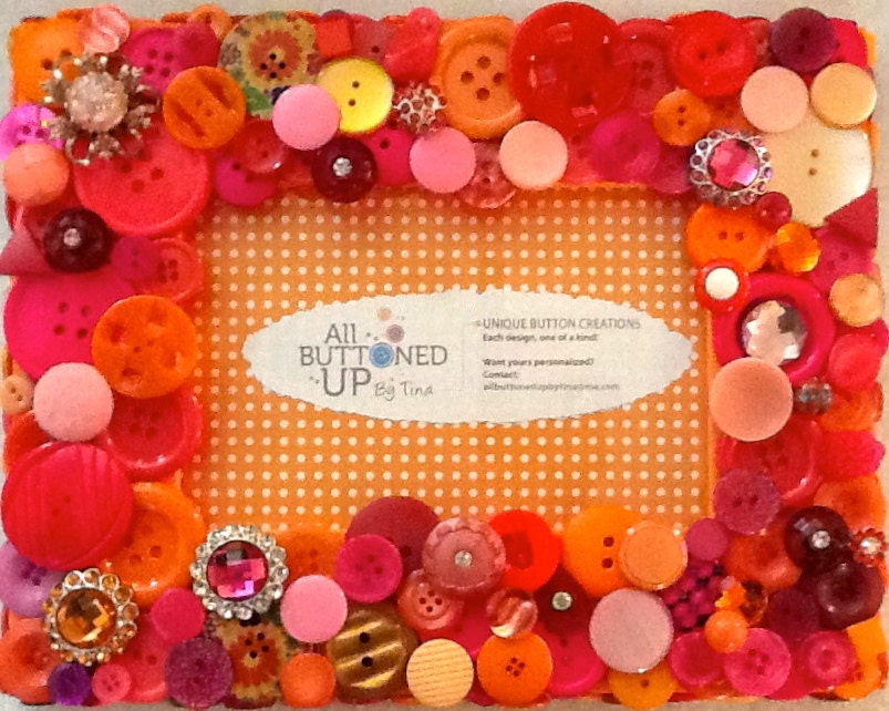 Tangerine Orange & Pink Button Picture Frame for 4"x6" Photo