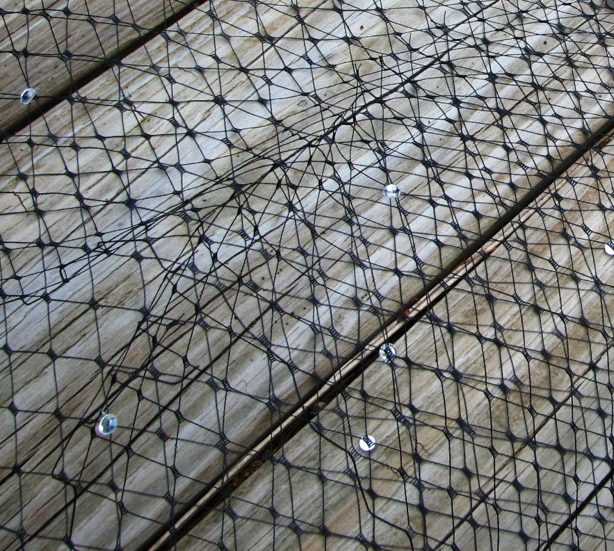 Black 12"wide, rhinestones  attached - 1 yard Veiling for DIY birdcage veils, fascinators
