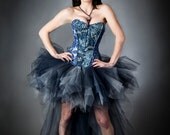 Custom size Punk Rock Blue and silver denim and tulle corset High Low burlesque prom dress small-XL