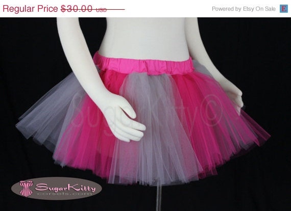 ON SALE Hot Pink & Silver Striped Tulle Tutu Mini 10"  - SugarKitty Corsets