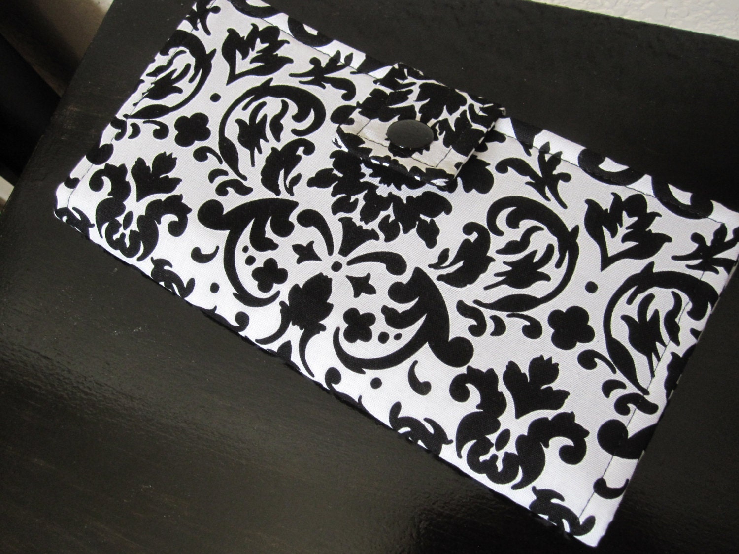 Black and White Damask Long Bi-Fold Wallet
