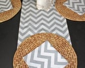 Free U.S. Shipping - Chevron Zig Zag Print Table Runner 14x72 inch Single Sided - Storm Grey and White Twill - Wedding Decor, Table Decor