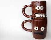 His and Hers Coffee Cups. Mustache and Eyelashes. Couples Gift. Fun Wedding Gift