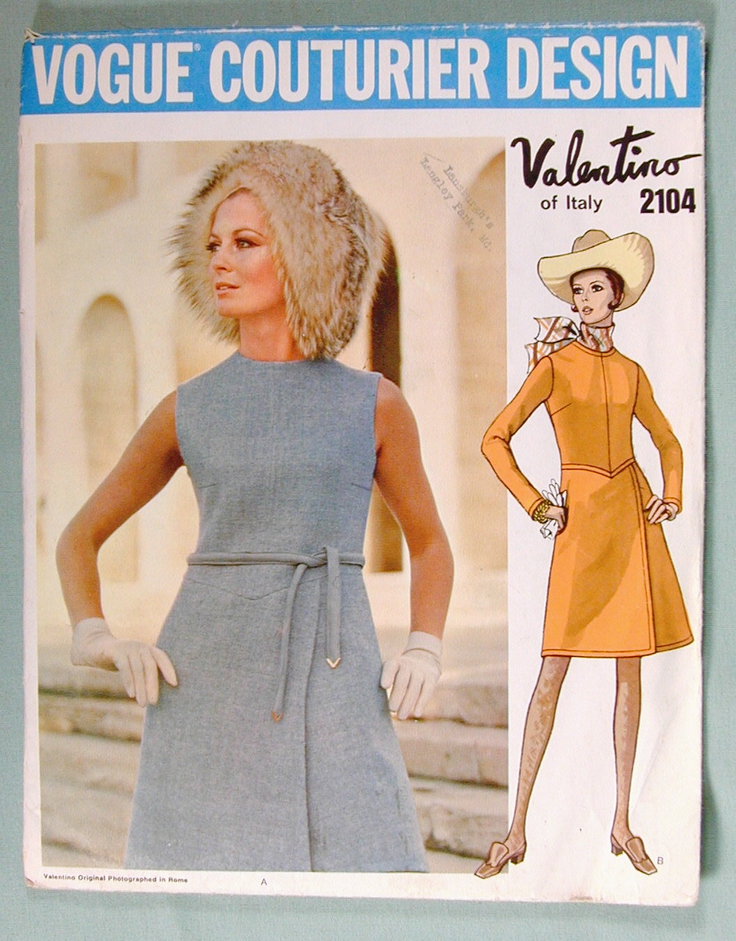 1960's Valentino of Italy Mod Dress Pattern Vogue Couturier Design Size 10 Pattern Number 2104