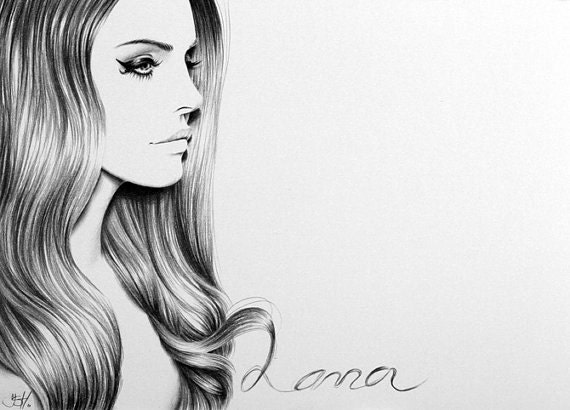 Lana del Rey  Fine Art Archival High Quality Cotton Paper Print Pencil Drawing Portrait  Hand Signed by the Artist