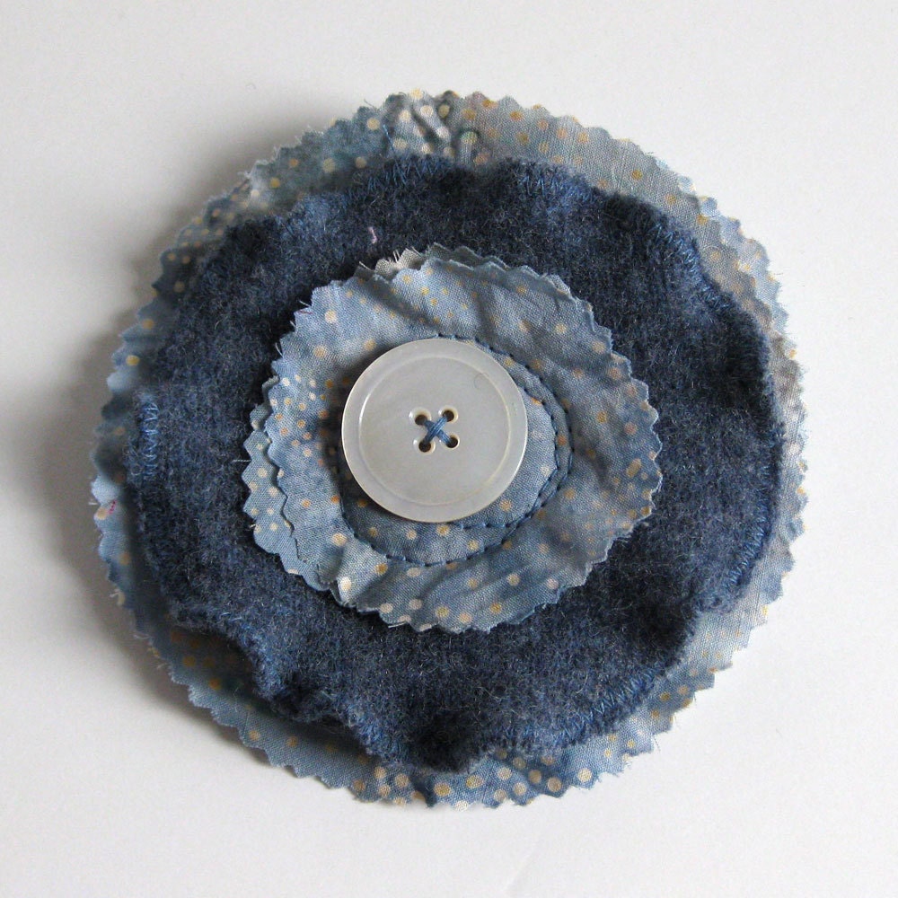 FLOWER BROOCH  - blue brooch - recycled brooch - batik brooch - flower pin