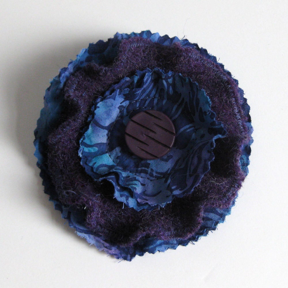 PURPLE BROOCH - flower brooch - recycled brooch - flower pin - Lynn Minney Designs
