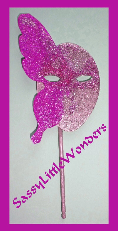 FUSCHIA PINK & SILVER Glitter  Miniature Butterfly Masks