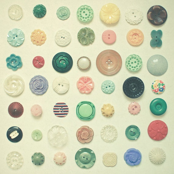 The Button Collection - Button art, vintage style photo, craft room art, sewing room decor, kids room 8x8 Print