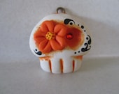 Hand painted Skull ornament with orange flower