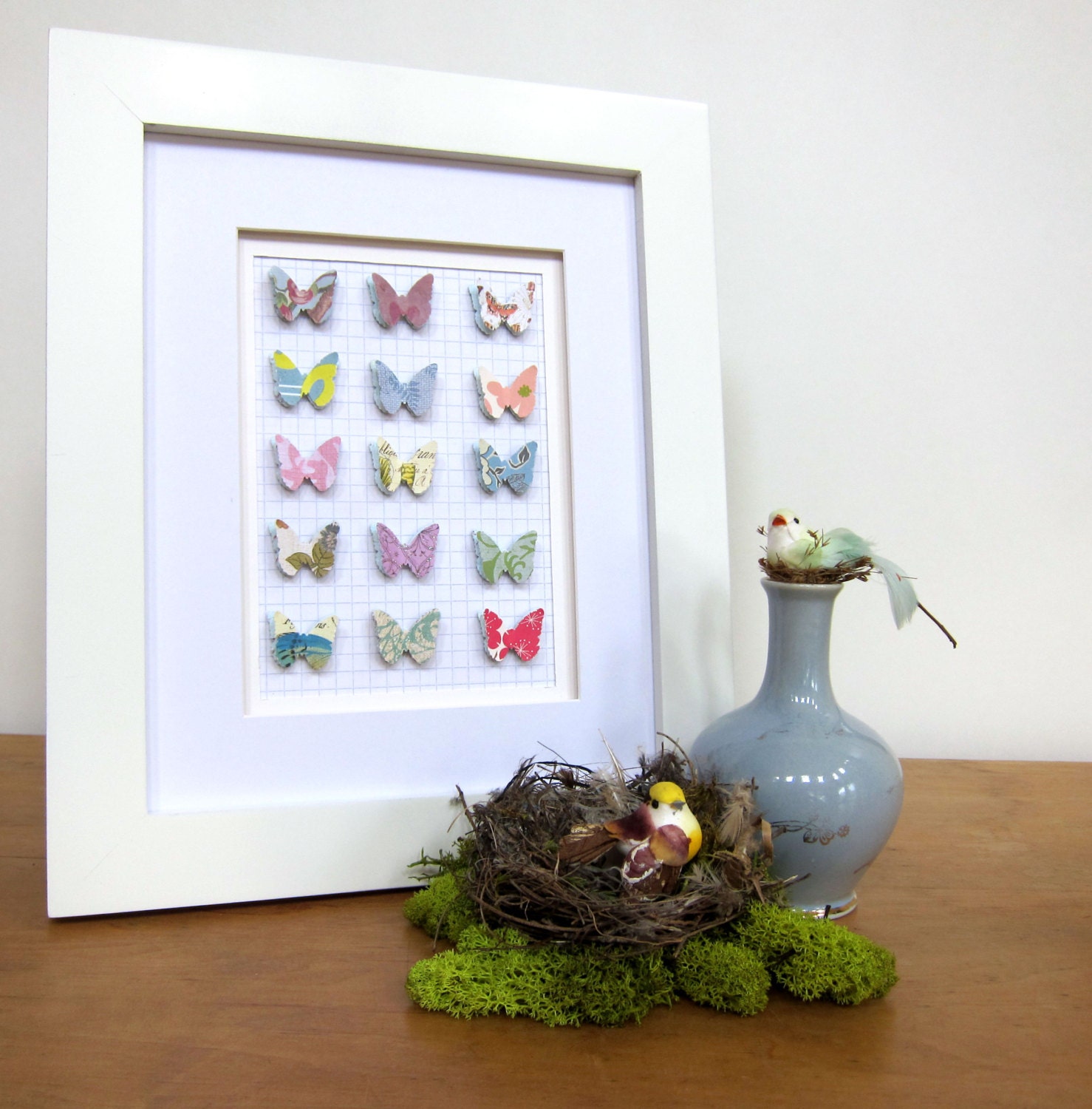 Paper Butterfly Specimen Collection Wall or Tabletop Decor Cottage Chic Shabby Chic