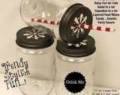 PLASTIC MASON Jars w/ Daisy Lids...Three Sizes... 15 UNBREAKABLE Mason Jar, Party, Drinks, Salad, Cupcakes, Food Jars, Kids Drink Jar