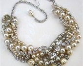 Chunky Pearl & Rhinestone Necklace Huge Bridal Statement Necklace For Vintage Wedding (Tom Binns Inspired)
