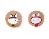 Pair of Wooden Magnets (Bee and Apple)