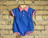 Shop Sale / Baby 18M Denim Look Gingham Romper 60s / NWT