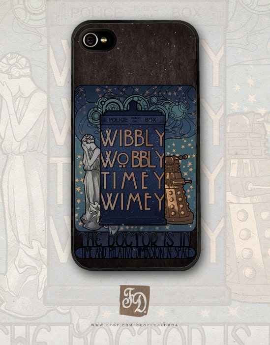 Iphone 4 / 4s hard or rubber case Art Nouveau , Doctor quote, TARDIS and the Weeping Angel