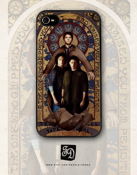 Iphone 4/4s case TEAM FREE WILL , Supernatural, Sam and Dean Winchester , Castiel / art nouveau