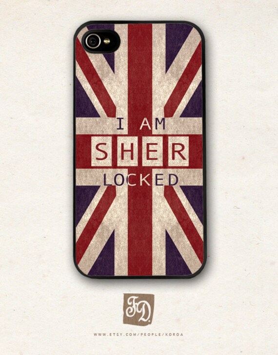 Iphone 4 / 4s hard or rubber case SHERLOCK Holmes , SHERlocked , Union Jack