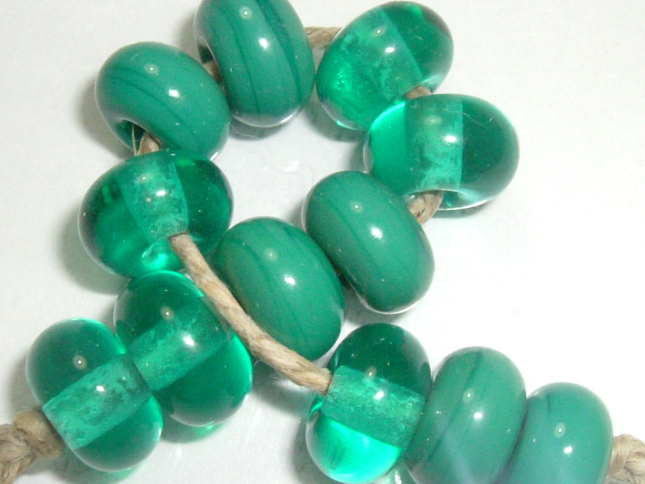 Spacer beads blue/green teal/petrol lampwork glass bead set SRA P97