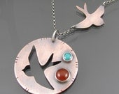 double swallow necklace - turquoise necklace - bird necklace - bird jewellery - copper necklace - carnelian necklace