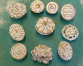 Instant Collection Vintage and Handmade Knobs 10 Rose Flower Cameo Shabby Distressed in White Gold