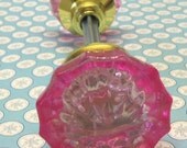 Pink Crystal Doorknob Set Handpainted Glass Pink 2 Inch Knobs