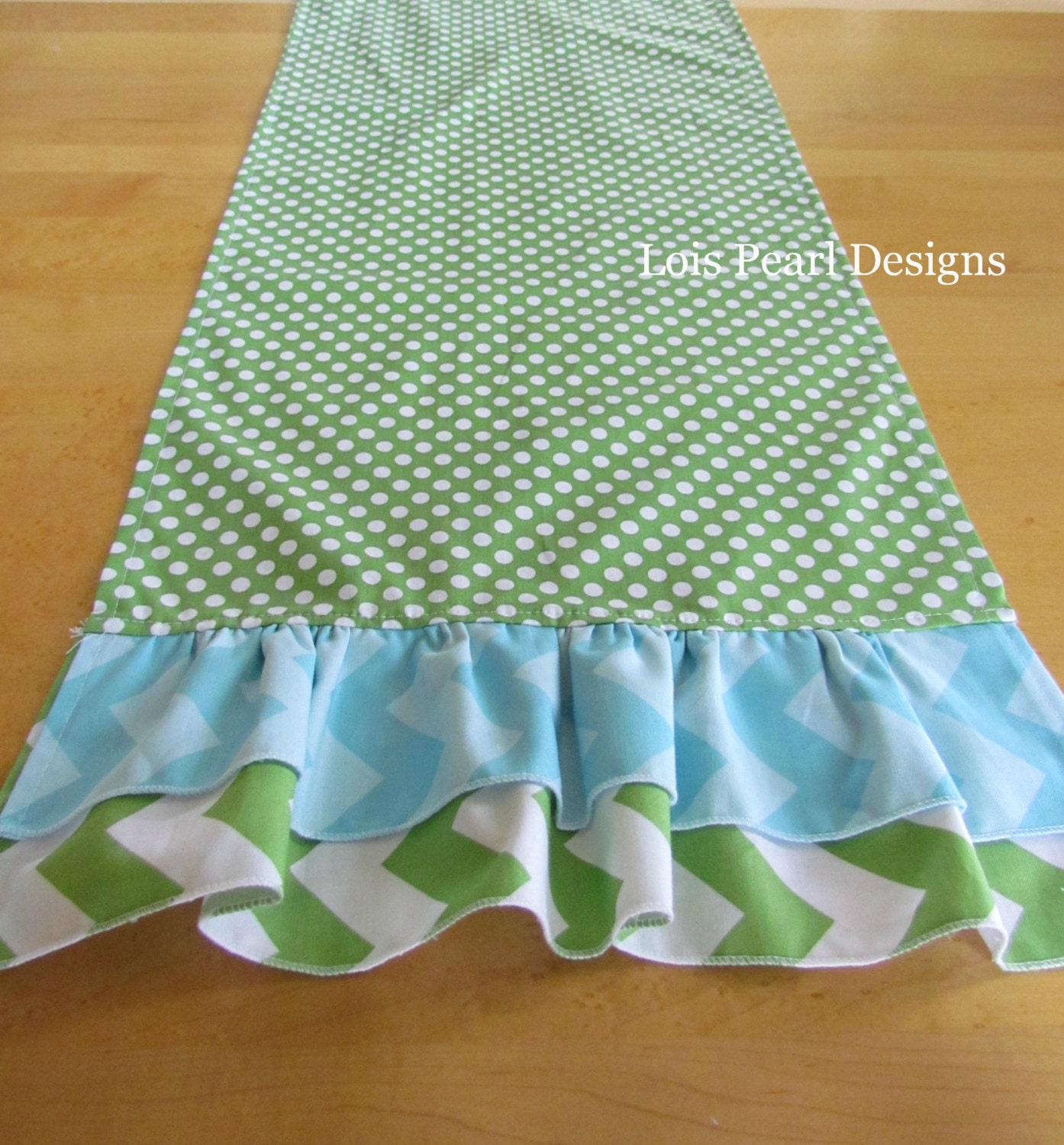 Spring Green Table Runner with Double Ruffle